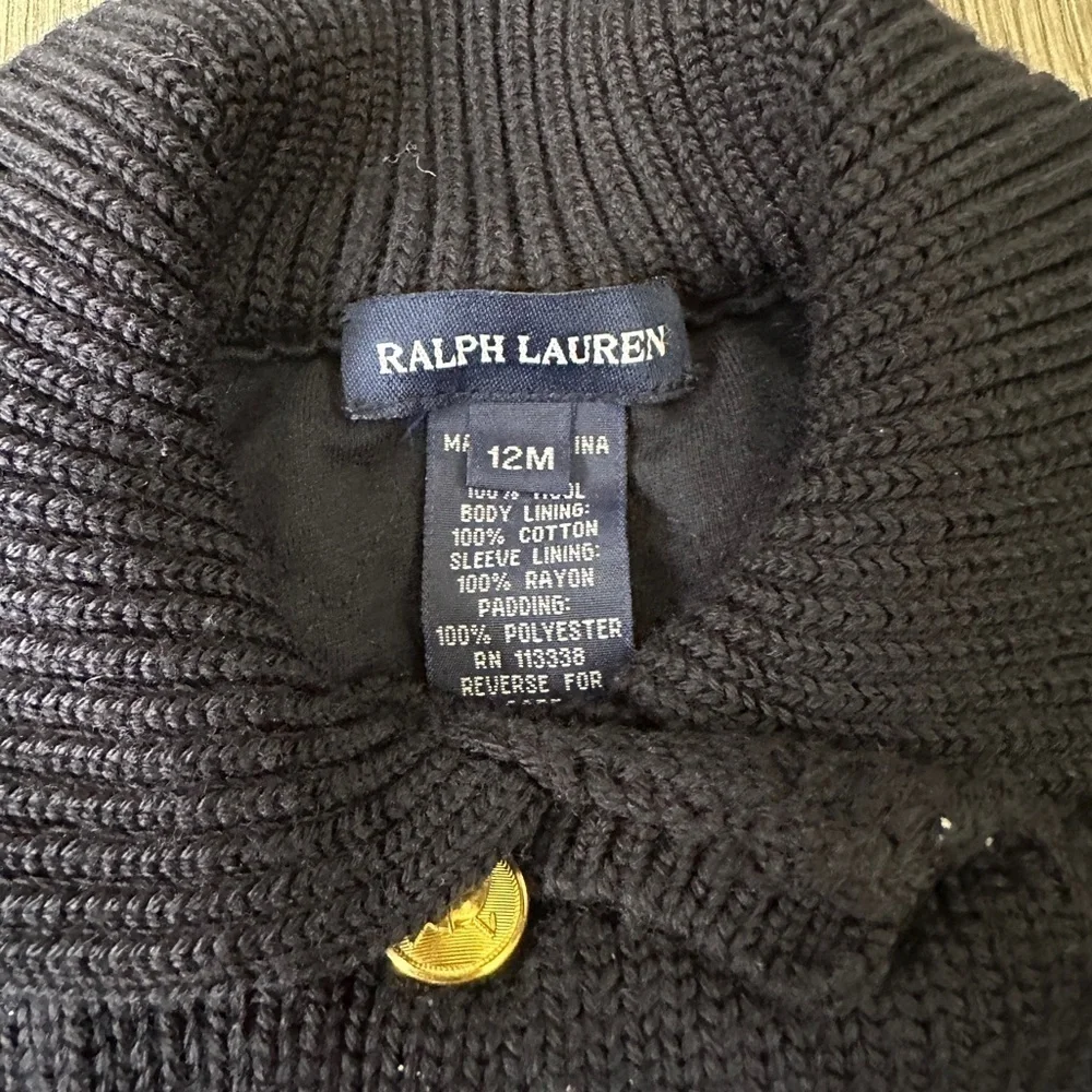 RALPH LAUREN 100% Wool Baby Cardigan Sweater Jacket Navy 12 Months
